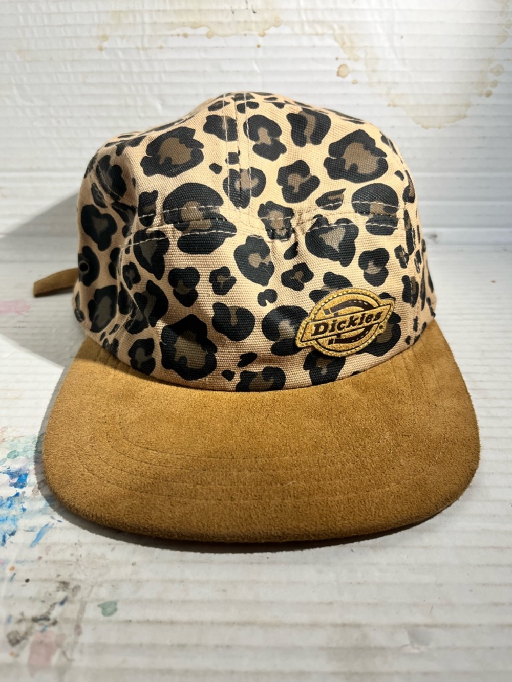 Dickies Leopard Print Tan Suede Brim Five-Panel Cap